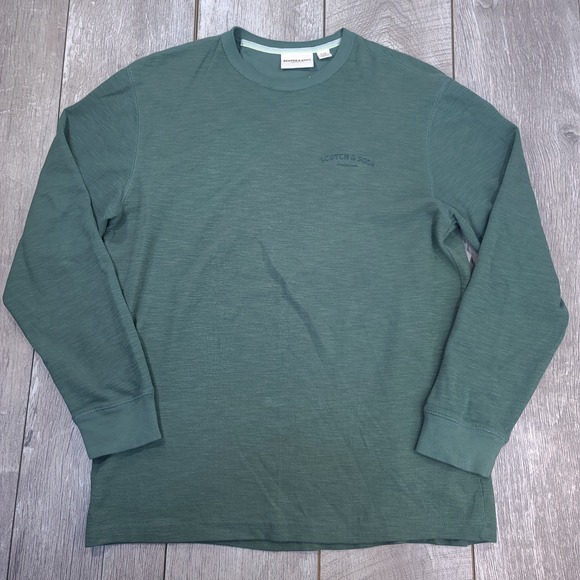 Scotch & Soda Shirt Mens Large Green Thermal Crewneck T-Shirt Long Sleeve Top - Picture 1 of 7